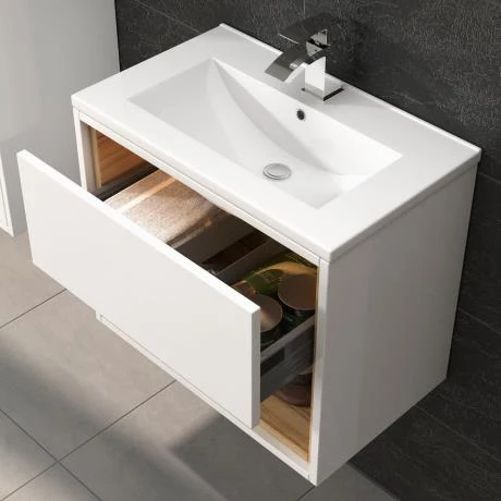 Hudson Reed Coast 500mm Wall Mounted Vanity Unit with Open Shelf & Basin - Gloss White/Coco Bolo 2 Hudson Reed Coast 500mm Wall Mounted Vanity Unit with Open Shelf & Basin - Gloss White/Coco Bolo - Image 2