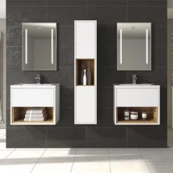 Hudson Reed Coast 500mm Wall Mounted Vanity Unit with Open Shelf & Basin - Gloss White/Coco Bolo 5 Hudson Reed Coast 500mm Wall Mounted Vanity Unit with Open Shelf & Basin - Gloss White/Coco Bolo -Cloakroom Vanity Units Shop A BM COWCB 5WMV D2 460 1