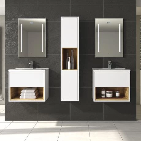 Hudson Reed Coast 500mm Wall Mounted Vanity Unit with Open Shelf & Basin - Gloss White/Coco Bolo 3 Hudson Reed Coast 500mm Wall Mounted Vanity Unit with Open Shelf & Basin - Gloss White/Coco Bolo - Image 3