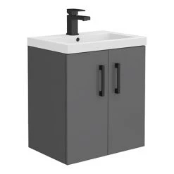 Apollo2 505mm Gloss Grey Wall Hung Vanity Unit w. Matt Black Handles