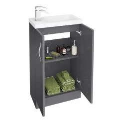 Apollo2 505mm Gloss Grey Compact Floor Standing Vanity Unit -Cloakroom Vanity Units Shop APC2GFS5 d1 460