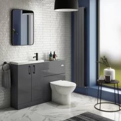 Apollo2 605mm Gloss Grey Compact Floor Standing Vanity Unit w. Matt Black Handles -Cloakroom Vanity Units Shop APC2GFS6MB d3 460
