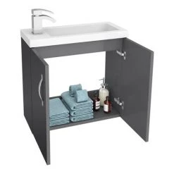 Apollo2 605mm Gloss Grey Compact Wall Hung Vanity Unit -Cloakroom Vanity Units Shop APC2GWH6 d1 460