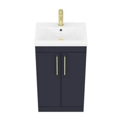 Arezzo 500 Matt Blue Floor Standing Vanity Unit with Brushed Brass Handles -Cloakroom Vanity Units Shop AZB5FSVBB D5 460 1