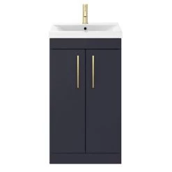 Arezzo 500 Matt Blue Floor Standing Vanity Unit with Brushed Brass Handles -Cloakroom Vanity Units Shop AZB5FSVBB d3 460