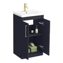 Arezzo 500 Matt Blue Floor Standing Vanity Unit with Brushed Brass Handles -Cloakroom Vanity Units Shop AZB5FSVBB d5 460