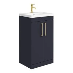 Arezzo 500 Matt Blue Floor Standing Vanity Unit with Brushed Brass Handles