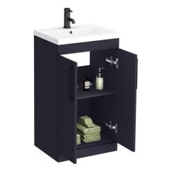 Arezzo 500 Matt Blue Floor Standing Vanity Unit with Matt Black Handles -Cloakroom Vanity Units Shop AZB5FSVBK d4 460