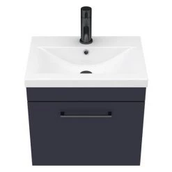 Arezzo 500 Matt Blue Wall Hung 1-Drawer Vanity Unit with Matt Black Handle 11 Arezzo 500 Matt Blue Wall Hung 1-Drawer Vanity Unit with Matt Black Handle -Cloakroom Vanity Units Shop AZB5WHVBK D5 460