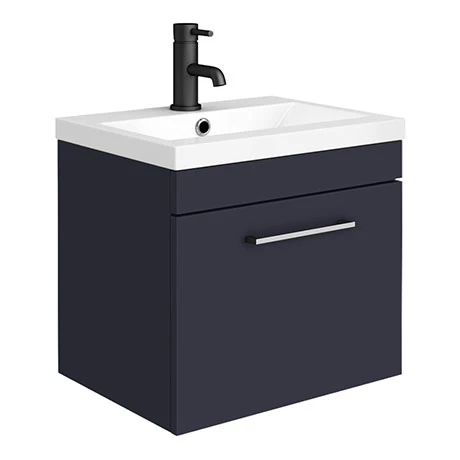 Arezzo 500 Matt Blue Wall Hung 1-Drawer Vanity Unit with Chrome Handle 1 Arezzo 500 Matt Blue Wall Hung 1-Drawer Vanity Unit with Chrome Handle