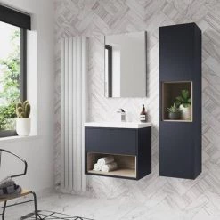 Arezzo Senza 600mm Matt Blue / Vicenza Oak Wall Hung Vanity Unit with Open Shelf + Ceramic Basin 7 Arezzo Senza 600mm Matt Blue / Vicenza Oak Wall Hung Vanity Unit with Open Shelf + Ceramic Basin -Cloakroom Vanity Units Shop AZBLUVO6 d3 460