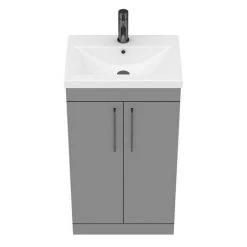 Arezzo 500 Matt Grey Floor Standing Vanity Unit with Matt Black Handles -Cloakroom Vanity Units Shop AZG5FSVBK D5 460