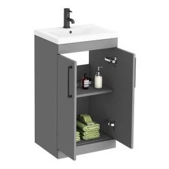 Arezzo 500 Matt Grey Floor Standing Vanity Unit with Matt Black Handles -Cloakroom Vanity Units Shop AZG5FSVBK d4 460