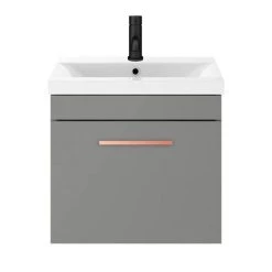 Arezzo 500 Matt Grey Wall Hung 1-Drawer Vanity Unit with Rose Gold Handle -Cloakroom Vanity Units Shop AZG5WHVRG d3 460