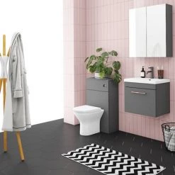 Arezzo 500 Matt Grey Wall Hung 1-Drawer Vanity Unit with Rose Gold Handle -Cloakroom Vanity Units Shop AZG5WHVRG d4 460