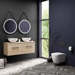 Arezzo Rustic Oak Wall Hung Double Countertop Vanity Unit (1200mm w. Matt Black Handles) -Cloakroom Vanity Units Shop AZOWHMB12 d2 460
