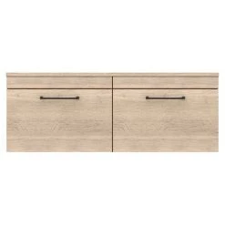 Arezzo Rustic Oak Wall Hung Double Countertop Vanity Unit (1200mm w. Matt Black Handles) -Cloakroom Vanity Units Shop AZOWHMB12 d3 460