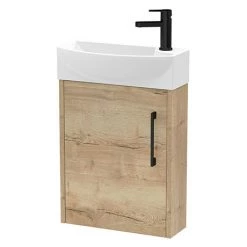 Arezzo Rustic Oak 450mm 1TH Wall Hung Cloakroom Vanity Unit with Matt Black Handle