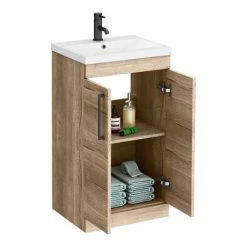 Arezzo Floor Standing Vanity Unit - Rustic Oak - 500mm with Matt Black Handles 7 Arezzo Floor Standing Vanity Unit - Rustic Oak - 500mm with Matt Black Handles -Cloakroom Vanity Units Shop AZRO5FSVMB d2 460