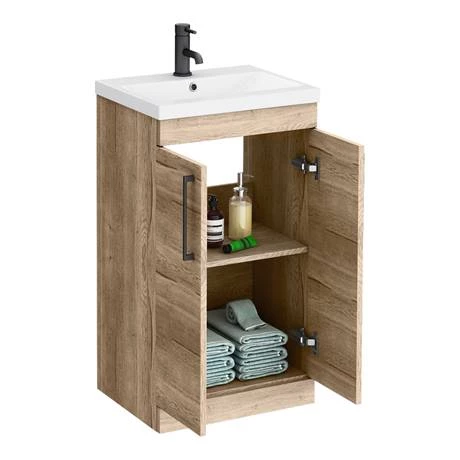 Arezzo Floor Standing Vanity Unit - Rustic Oak - 500mm with Matt Black Handles 3 Arezzo Floor Standing Vanity Unit - Rustic Oak - 500mm with Matt Black Handles - Image 3