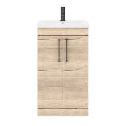 Arezzo Floor Standing Vanity Unit - Rustic Oak - 500mm with Matt Black Handles 9 Arezzo Floor Standing Vanity Unit - Rustic Oak - 500mm with Matt Black Handles -Cloakroom Vanity Units Shop AZRO5FSVMB d4 460