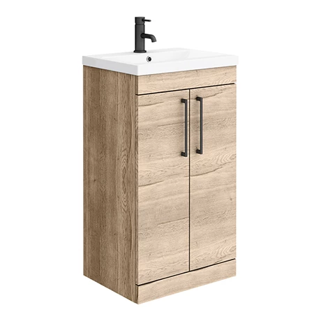 Arezzo Floor Standing Vanity Unit - Rustic Oak - 500mm with Matt Black Handles 1 Arezzo Floor Standing Vanity Unit - Rustic Oak - 500mm with Matt Black Handles