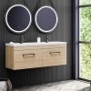 Arezzo Rustic Oak Wall Hung Double Basin Vanity Unit (1205mm w. Matt Black Handles)