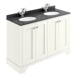 Bayswater Pointing White 1200mm 4 Door Vanity Unit & 1TH Black Marble Double Bowl Basin Top