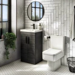 Brooklyn Black Vanity Unit - 500mm Wide with Matt Black Handles -Cloakroom Vanity Units Shop BFS5BLK MB n d3 460