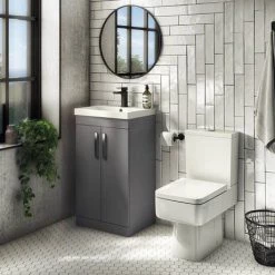 Brooklyn 500mm Gloss Grey Vanity Unit - Floor Standing 2 Door Unit -Cloakroom Vanity Units Shop BFS5GG d4 460