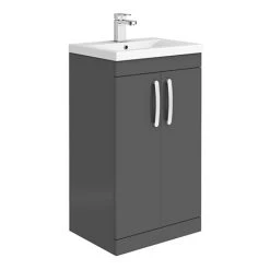 Brooklyn 500mm Gloss Grey Vanity Unit - Floor Standing 2 Door Unit