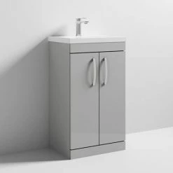 Brooklyn 500 Grey Mist Floor Standing Vanity Unit with Thin-Edge Basin -Cloakroom Vanity Units Shop BFS5GMTE d3 460