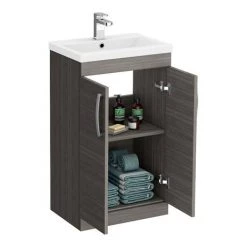 Brooklyn 500mm Grey Avola Vanity Unit - Floor Standing 2 Door Unit -Cloakroom Vanity Units Shop BFS5GRY d1 460