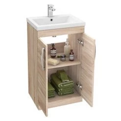 Brooklyn 500mm Natural Oak Vanity Unit - Floor Standing 2 Door Unit -Cloakroom Vanity Units Shop BFS5N d2 460