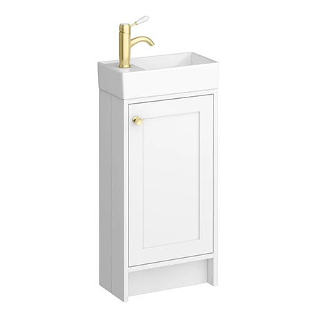 Bromley Traditional White Cloakroom Vanity Unit (incl. Brushed Brass Handle) 1 Bromley Traditional White Cloakroom Vanity Unit (incl. Brushed Brass Handle)