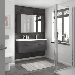 Brooklyn 1205mm Gloss Grey Wall Hung 2 Drawer Double Basin Vanity Unit -Cloakroom Vanity Units Shop BWH12G1D d2 460