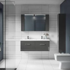 Brooklyn 1205mm Gloss Grey Wall Hung 2 Drawer Double Basin Vanity Unit -Cloakroom Vanity Units Shop BWH12G1D d4 460