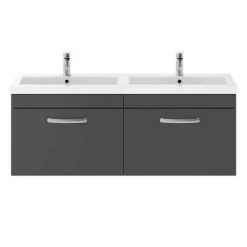 Brooklyn 1205mm Gloss Grey Wall Hung 2 Drawer Double Basin Vanity Unit -Cloakroom Vanity Units Shop BWH12G1D d5 460