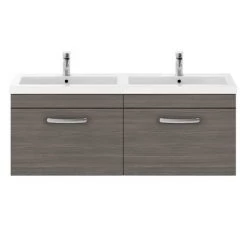 Brooklyn 1205mm Grey Avola Wall Hung 2 Drawer Double Basin Vanity Unit -Cloakroom Vanity Units Shop BWH12GA1D d4n 460