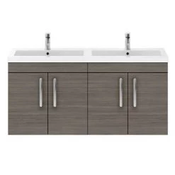 Brooklyn 1205mm Grey Avola Wall Hung 4 Door Double Basin Vanity Unit -Cloakroom Vanity Units Shop BWH12GA2D d3 460