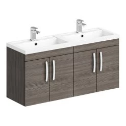 Brooklyn 1205mm Grey Avola Wall Hung 4 Door Double Basin Vanity Unit