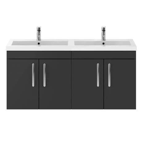 Brooklyn 1205mm Gloss Grey Wall Hung 4 Door Double Basin Vanity Unit 4 Brooklyn 1205mm Gloss Grey Wall Hung 4 Door Double Basin Vanity Unit - Image 4