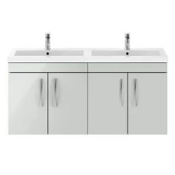 Brooklyn 1205mm Grey Mist Wall Hung 4 Door Double Basin Vanity Unit -Cloakroom Vanity Units Shop BWH12GM2D d3 460