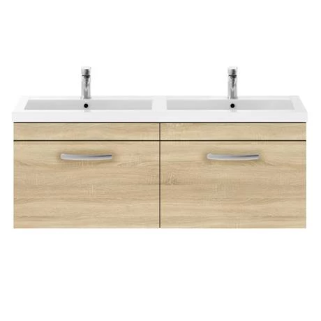 Brooklyn 1205mm Natural Oak Wall Hung 2 Drawer Double Basin Vanity Unit 5 Brooklyn 1205mm Natural Oak Wall Hung 2 Drawer Double Basin Vanity Unit - Image 5