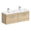 Brooklyn 1205mm Natural Oak Wall Hung 2 Drawer Double Basin Vanity Unit