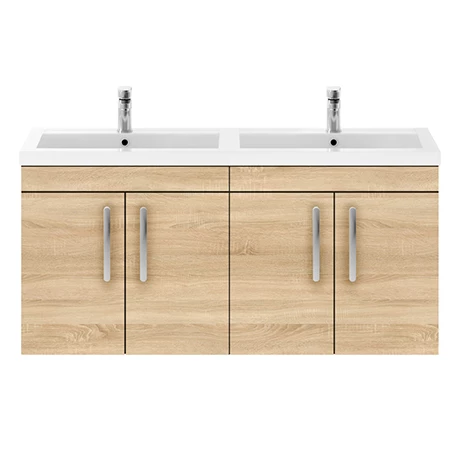 Brooklyn 1205mm Natural Oak Wall Hung 4 Door Double Basin Vanity Unit 1 Brooklyn 1205mm Natural Oak Wall Hung 4 Door Double Basin Vanity Unit