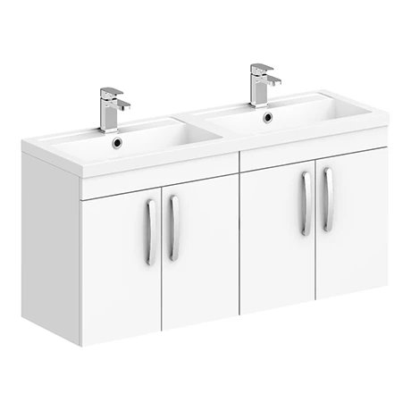 Brooklyn 1205mm Gloss White Wall Hung 4 Door Double Basin Vanity Unit 1 Brooklyn 1205mm Gloss White Wall Hung 4 Door Double Basin Vanity Unit