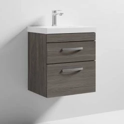 Brooklyn 500 Grey Avola Wall Hung 2 Drawer Vanity Unit with Thin-Edge Basin -Cloakroom Vanity Units Shop BWH5GA2DTE nd3 460