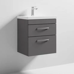 Brooklyn 500 Gloss Grey Wall Hung 2 Drawer Vanity Unit with Thin-Edge Basin -Cloakroom Vanity Units Shop BWH5GG2DTE d3 460