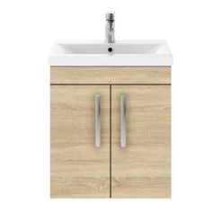 Brooklyn 500mm Natural Oak 2 Door Wall Hung Vanity Unit -Cloakroom Vanity Units Shop BWH5N d4 460